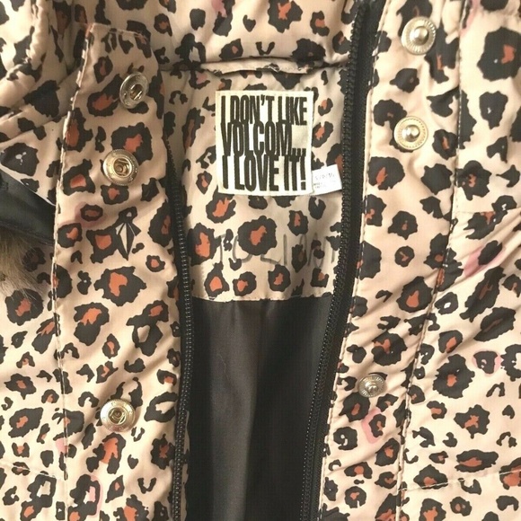 Volcom Tan Brown Black Leopard print Removable Faux Fur Trim Hooded Coat - Picture 10 of 10